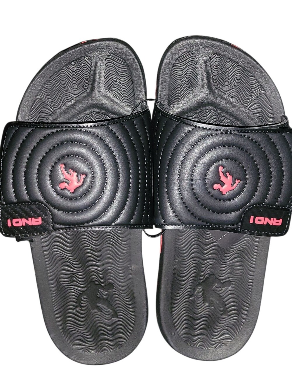 AND1 Men's Athletic Adjustable Swirl Slide Sandals in Black Size 9 NWT Red
